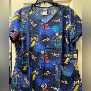 Disney Hocus Pocus Blue Character Scrubs Top. Size L
